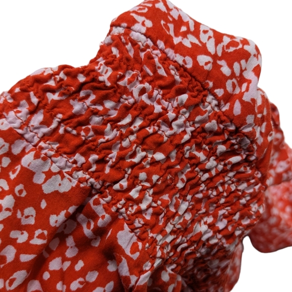 H&M Women's US 10 Large Orange White Cheetah Print Button Up Romper w/ Waist Tie - Picture 8 of 16